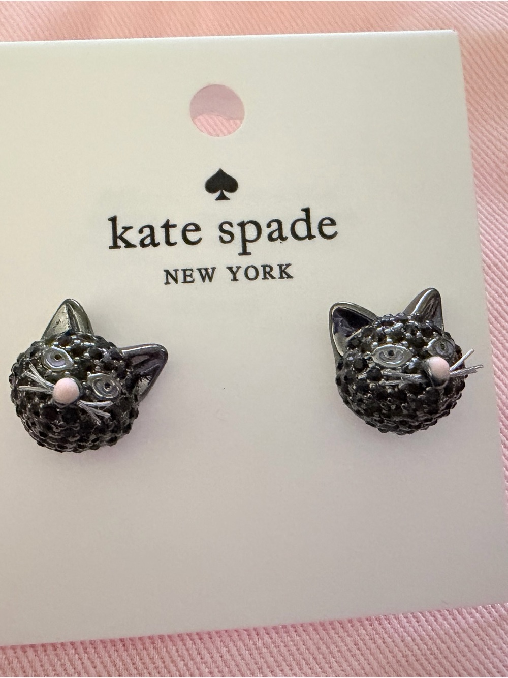 kate spade Black Cat Crystal Stud Earrings with Pink Nose